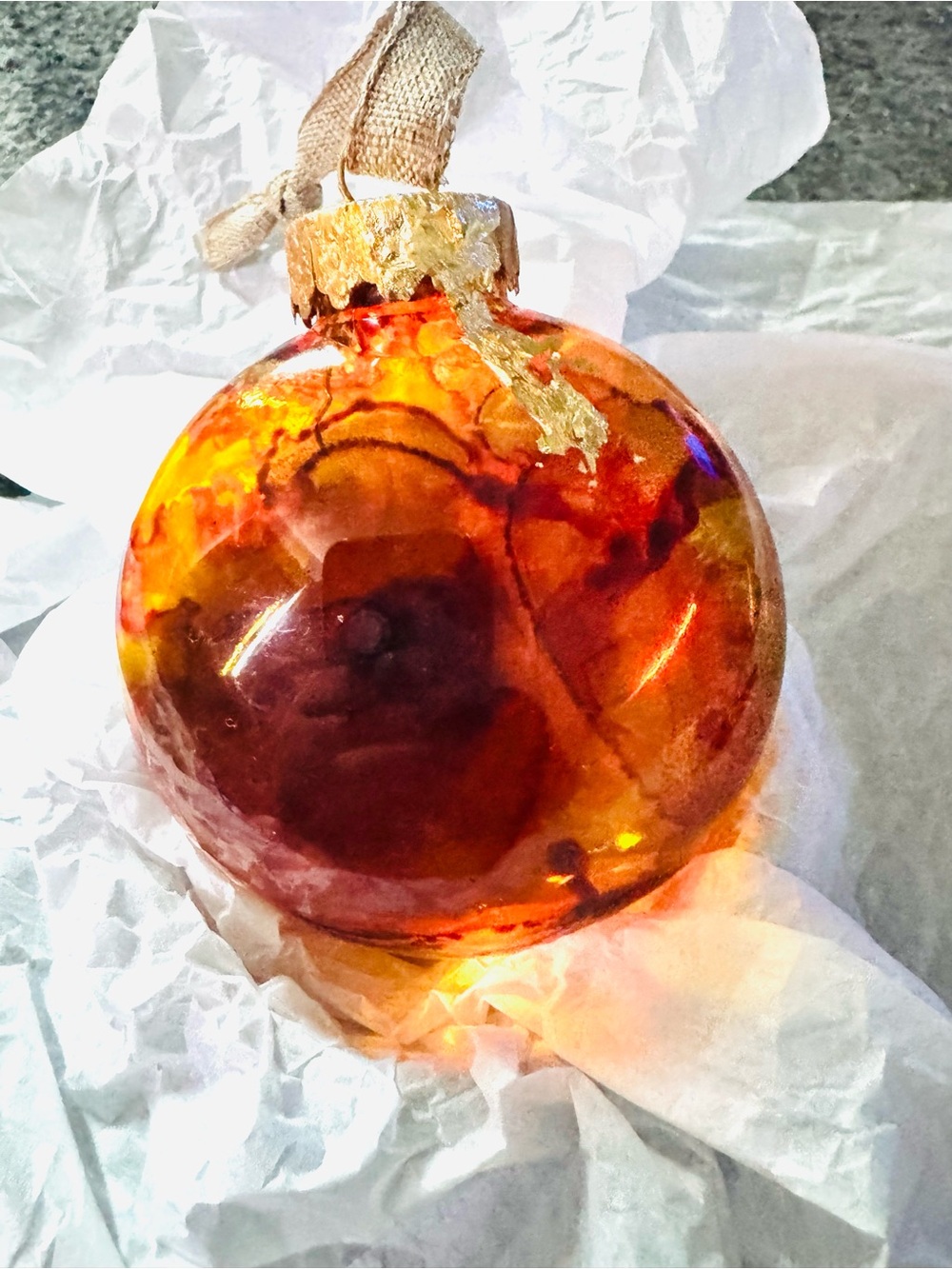 Alcohol Ink Autumn Amber Ornament - Picture 1 of 3